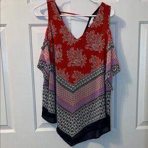 DR2 Top Colorful Cold Shoulder Paisley Bandana Blouse Size S
